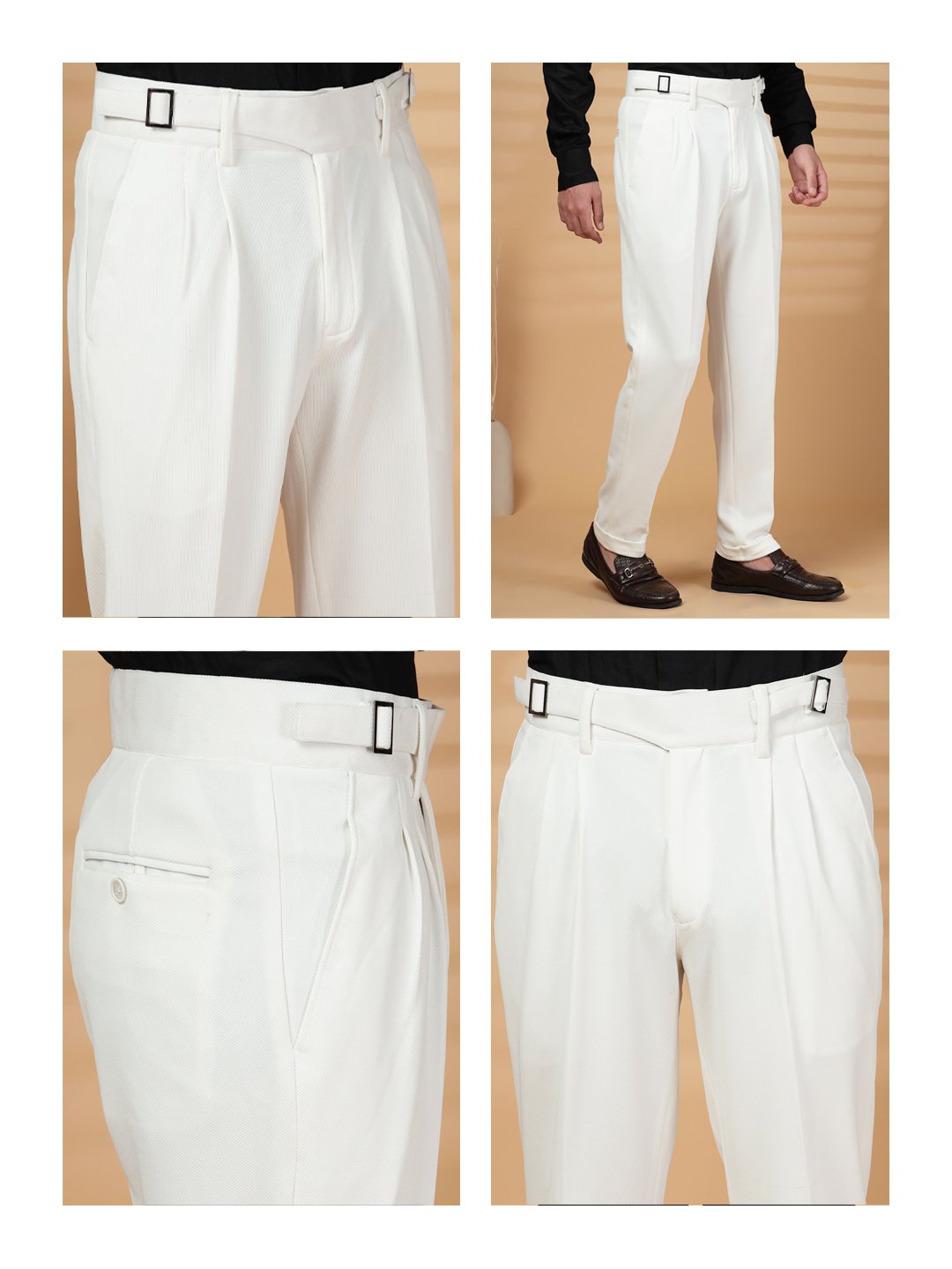 White Lycra Cotton Comfort-Fit Solid Regular Formal Trouser
