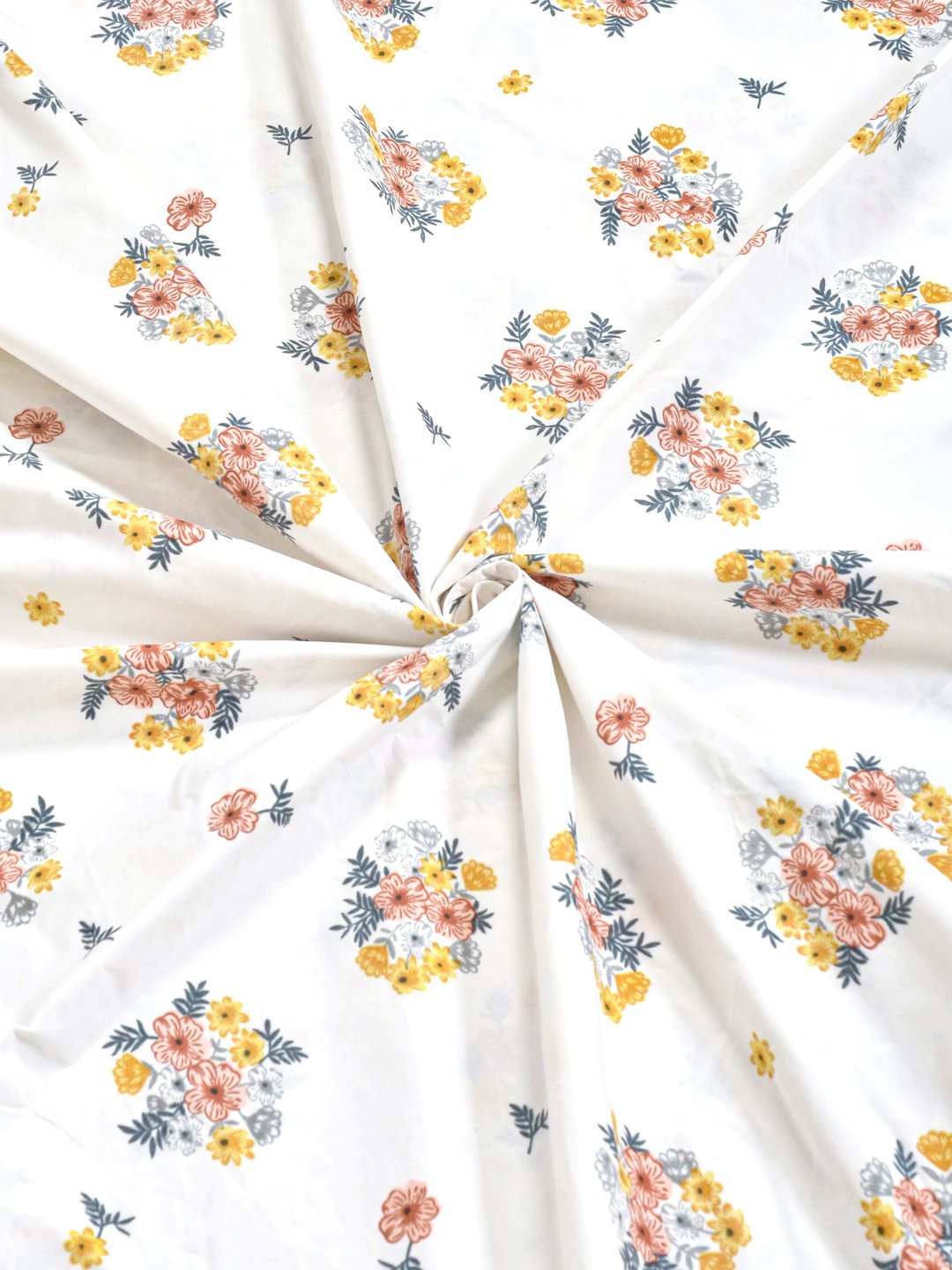 Cream Floral 300 TC Cotton Blend Fitted Single Bedsheet with Pillow Cover