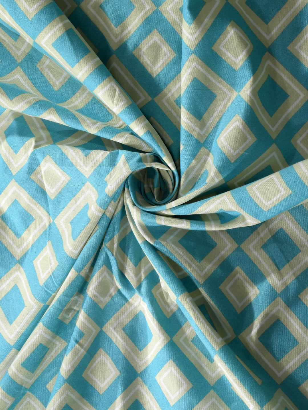 Klotthe Turquoise Geometric 300 TC Cotton Blend Fitted Single Bedsheet with Pillow Cover