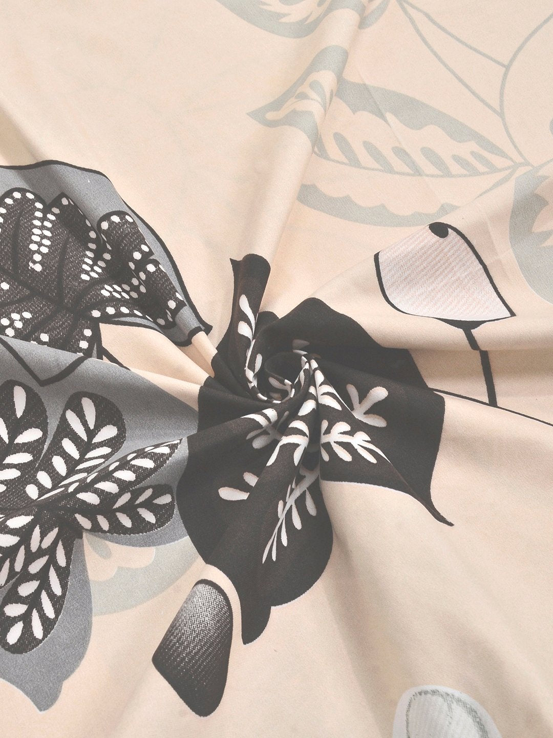 Beige Floral Cotton Blend Double Bedsheet with 2 Pillow Covers