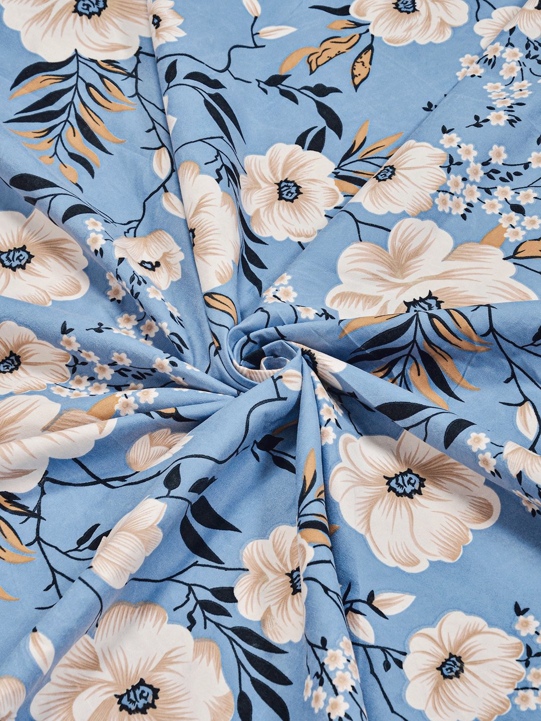 Blue Floral 300 TC Cotton Blend Single Bedsheet with Pillow Cover