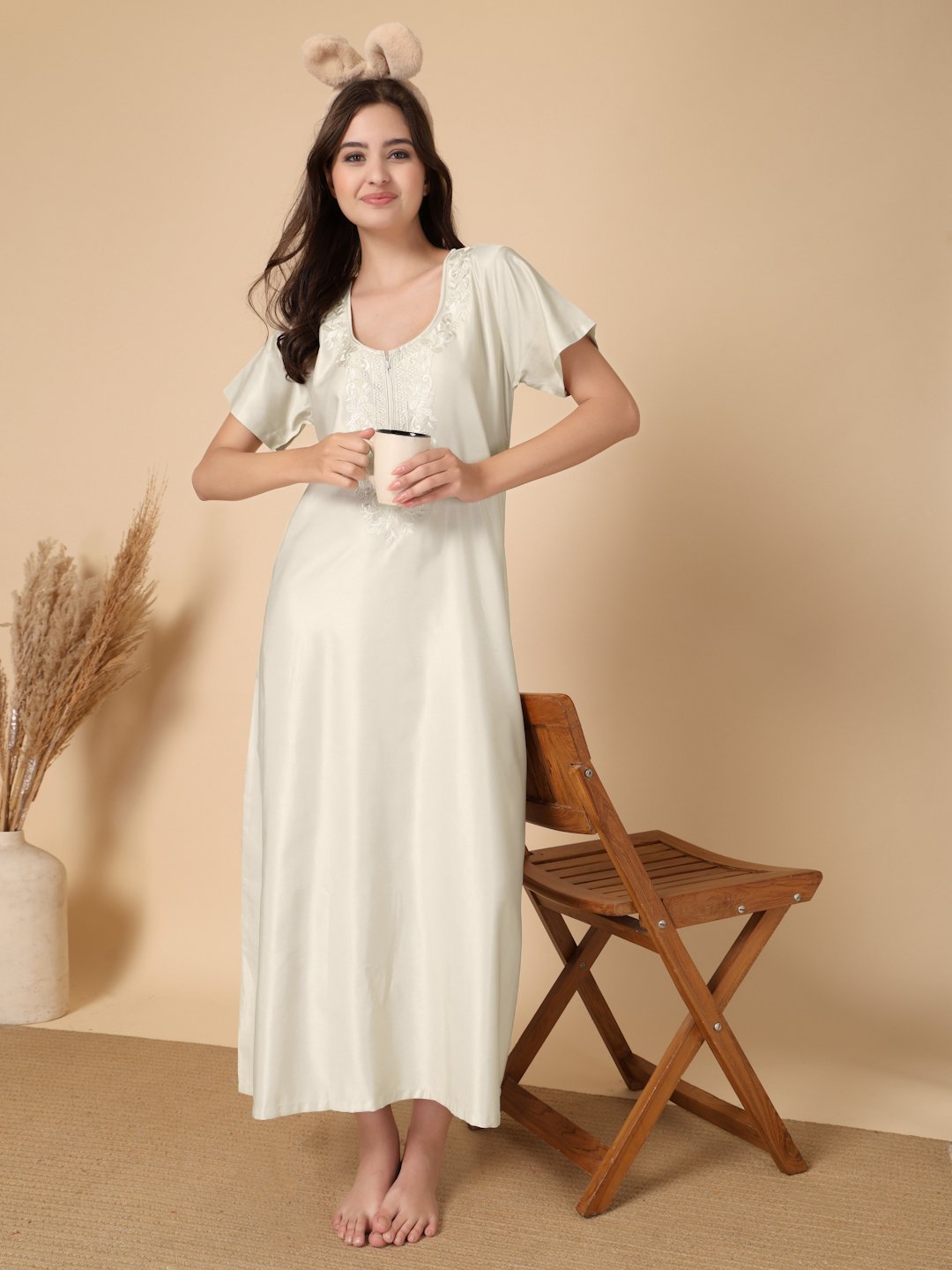 Cream Solid Soft Feel Cotton Blend Maxi