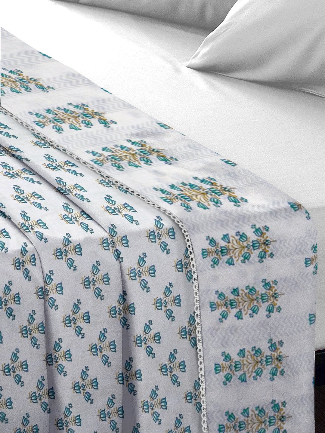 Green Pure Cotton Floral Double Bed Dohar