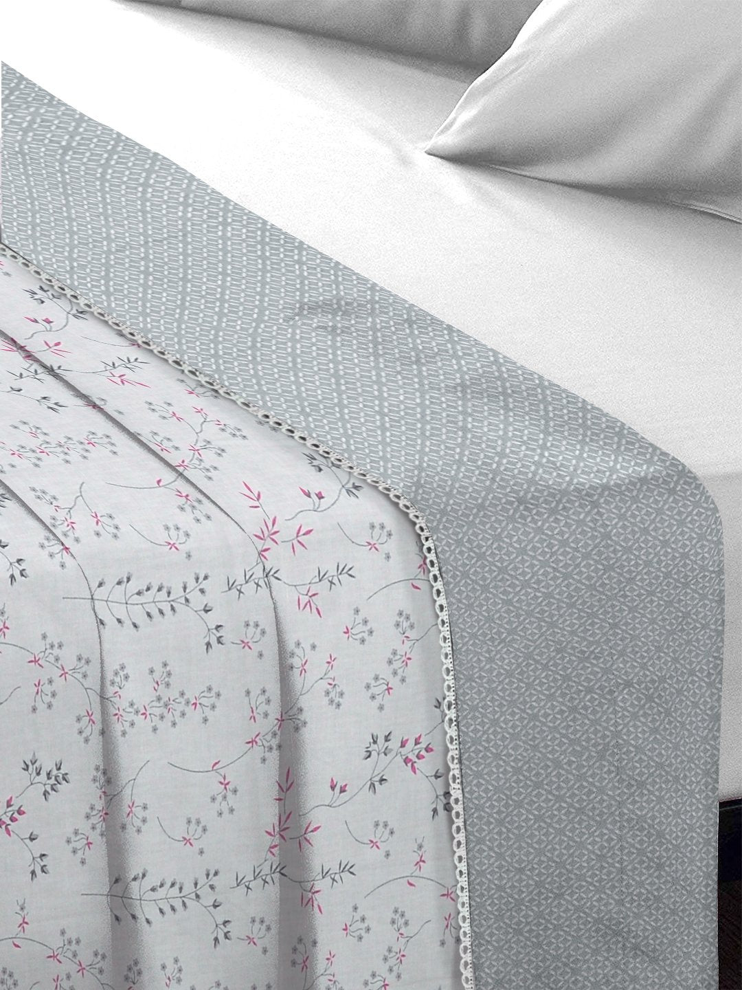 Grey Pure Cotton Floral Double Bed Dohar