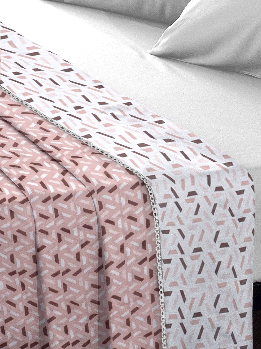 Pink Pure Cotton Geometric Double Bed Dohar