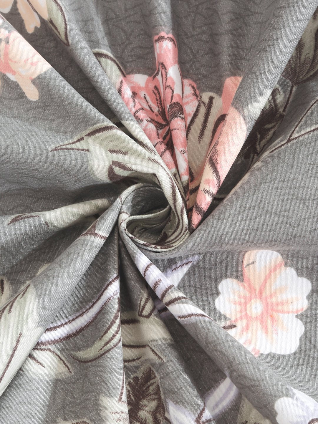 Grey Floral 300 TC Cotton Blend Double Bedsheet with 2 Pillow Covers