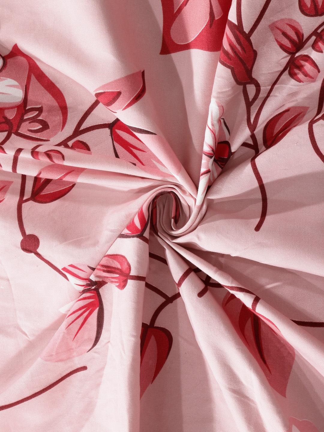 Klotthe Red Floral 300 TC Cotton Blend Single Bedsheet with Pillow Cover