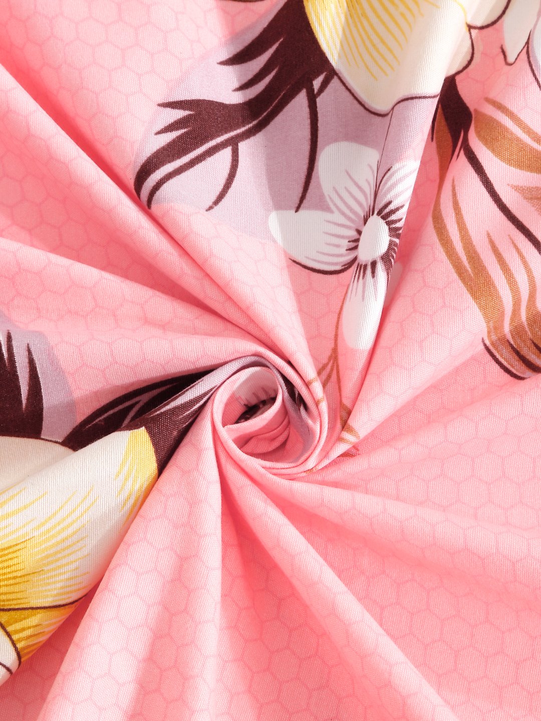 Pink Floral 300 TC Cotton Blend Fitted Single Bedsheet in Book Fold Packing