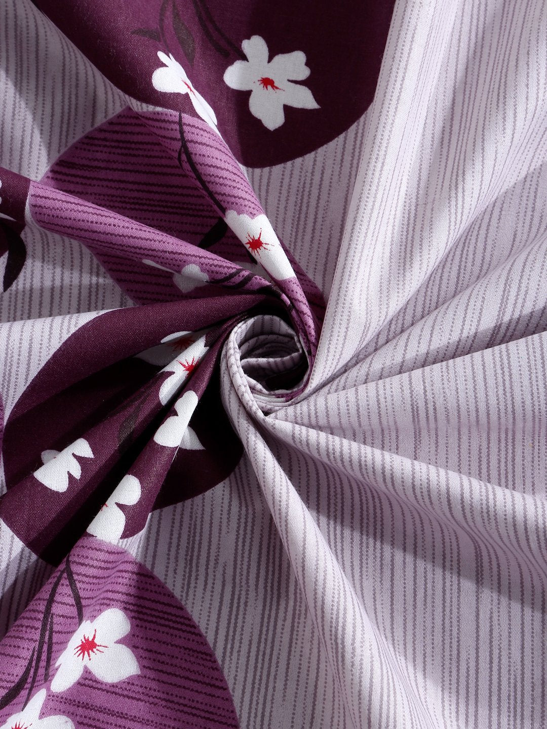 Purple Floral 400 TC Pure Cotton Fitted Double Bedsheet with 2 Pillow Covers