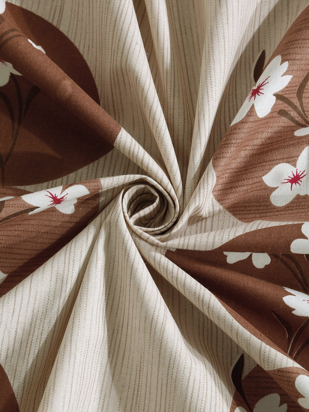 Brown Floral 400 TC Pure Cotton Fitted Double Bedsheet with 2 Pillow Covers