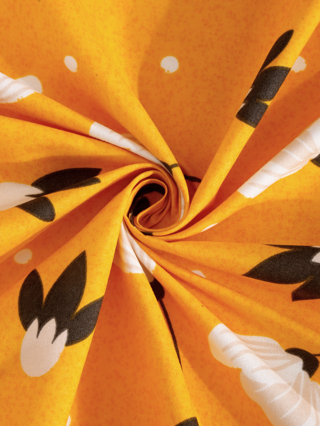 Klotthe Yellow Floral 300 TC Cotton Blend Fitted Double Bedsheet in Book Fold Packing