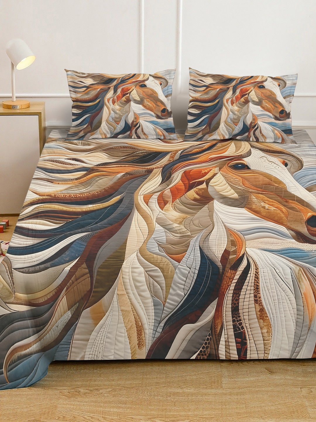 Multi Digital Animal Printed Cotton Blend Fitted Double Bedsheet with 2 Pillow Covers