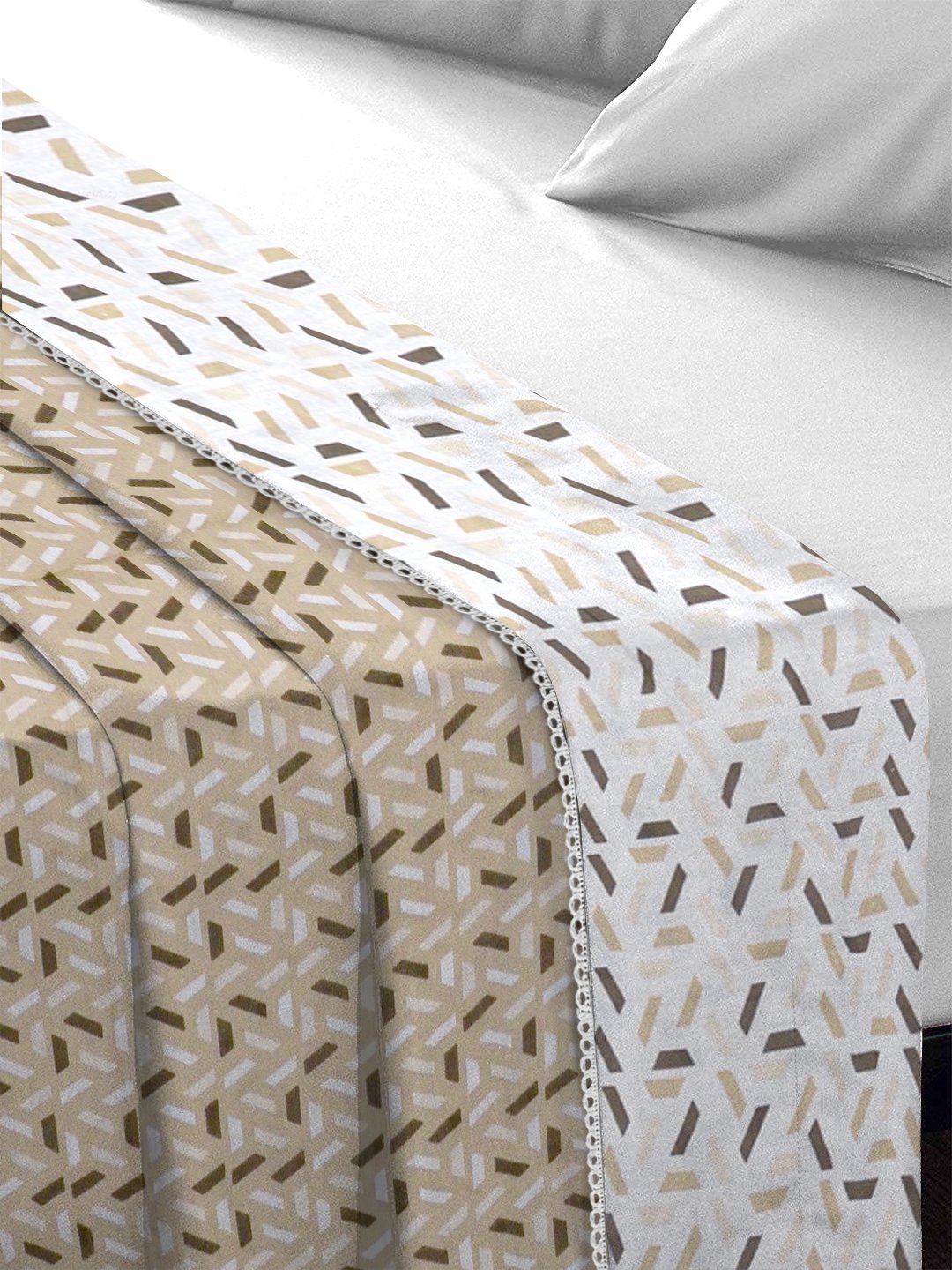 Beige Pure Cotton Geometric Double Bed Dohar
