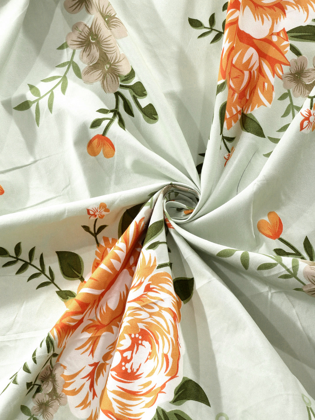 Klotthe Green Floral 300 TC Cotton Blend Fitted Single Bedsheet with Pillow Cover