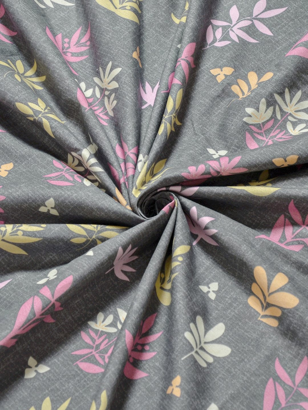 Grey Floral 300 TC Cotton Blend Single Bedsheet with Pillow Cover