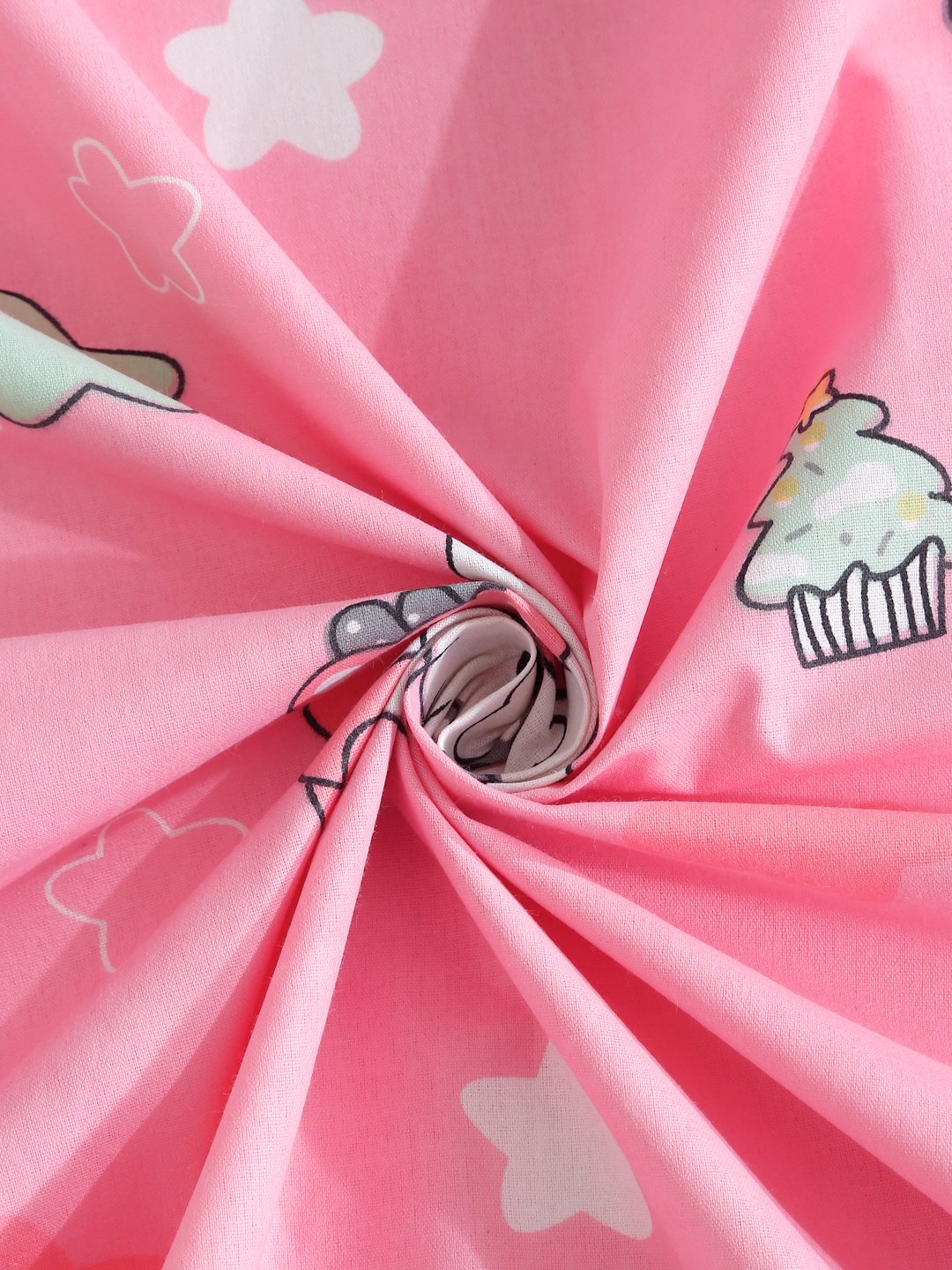 Pink Cartoon Characters 400 TC Pure Cotton Double Bedsheet with 2 Pillow Covers