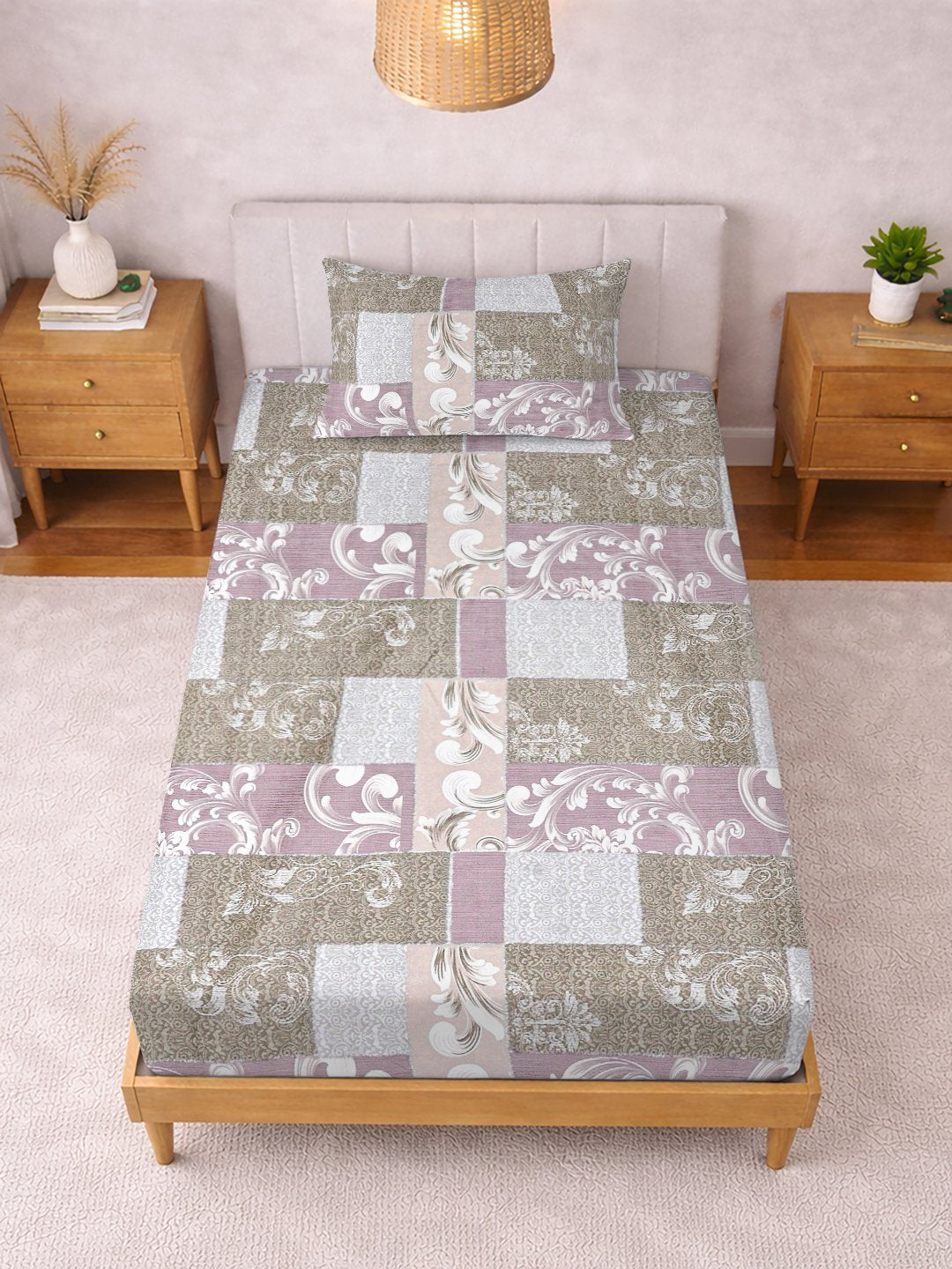 Multi Floral Cotton Blend Single Bedsheet with Pillow Cover