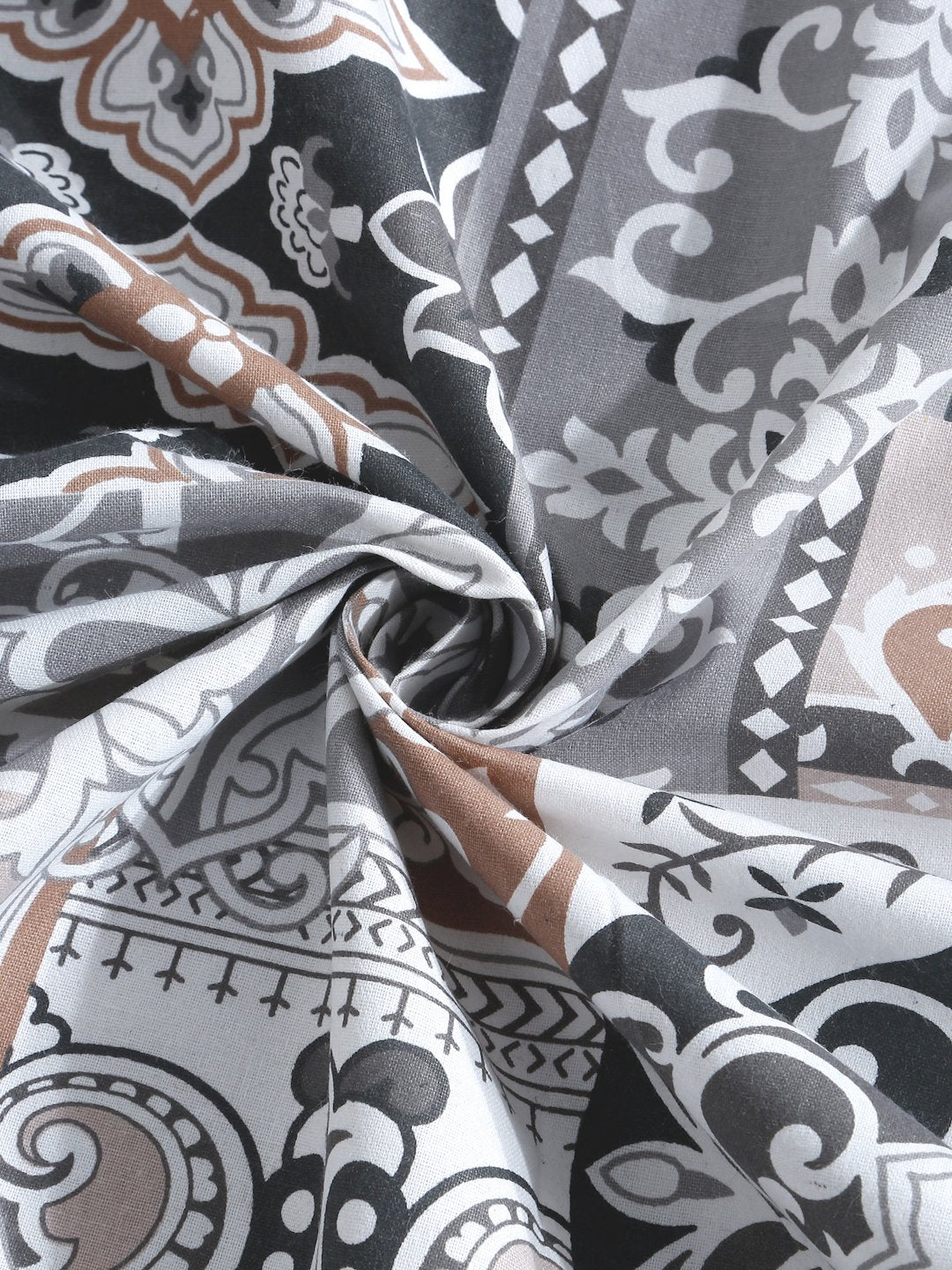 Multi Ethnic Motifs 400 TC Pure Cotton Super King Fitted Double Bedsheet with 2 Pillow Covers