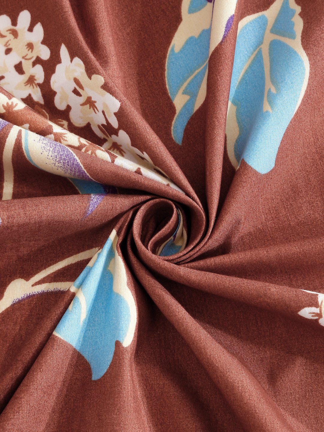 Rust Floral 300 TC Cotton Blend Fitted Double Bedsheet in Book Fold Packing