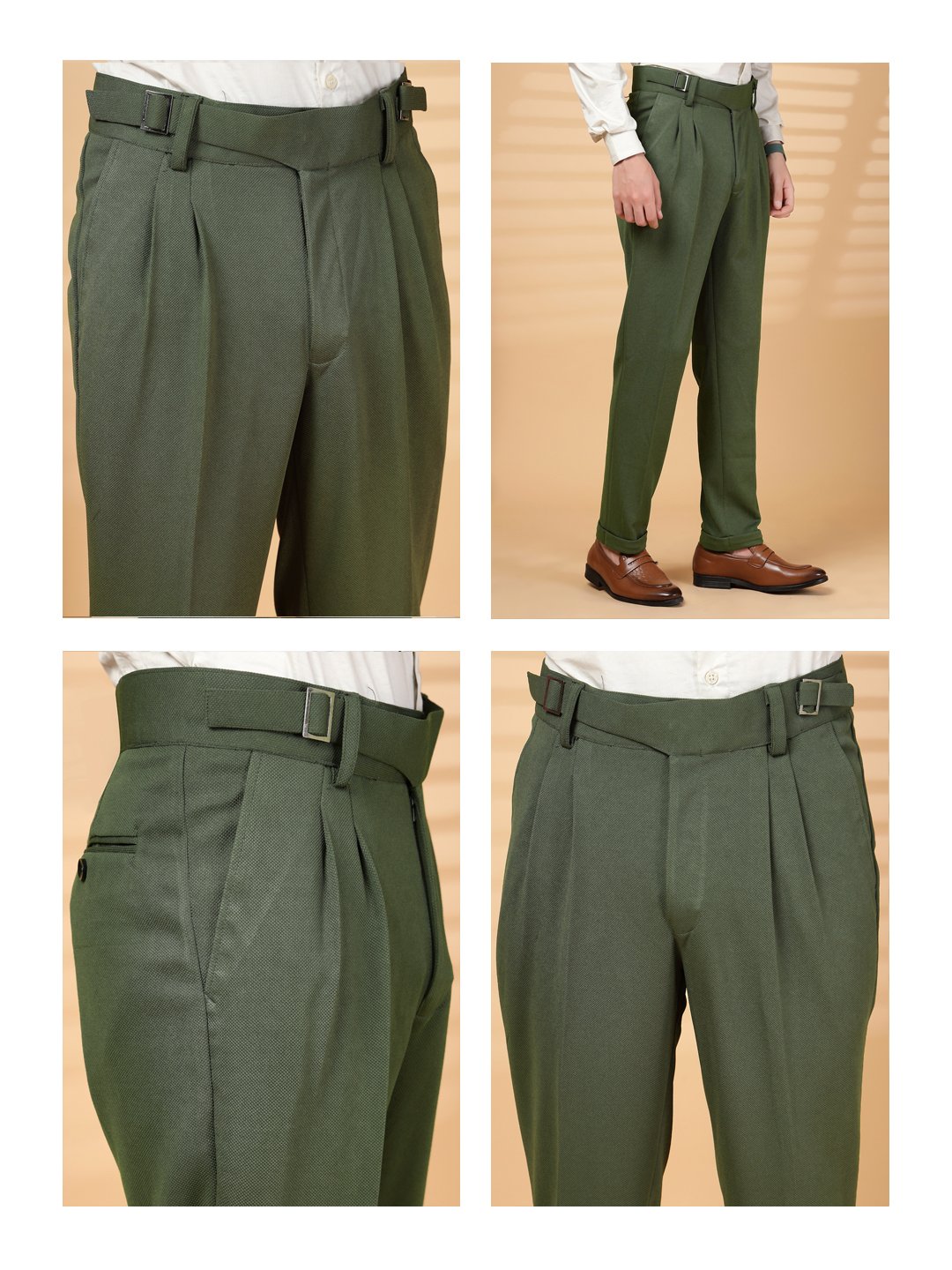 Olive Lycra Cotton Solid Smart Fit Formal Trouser