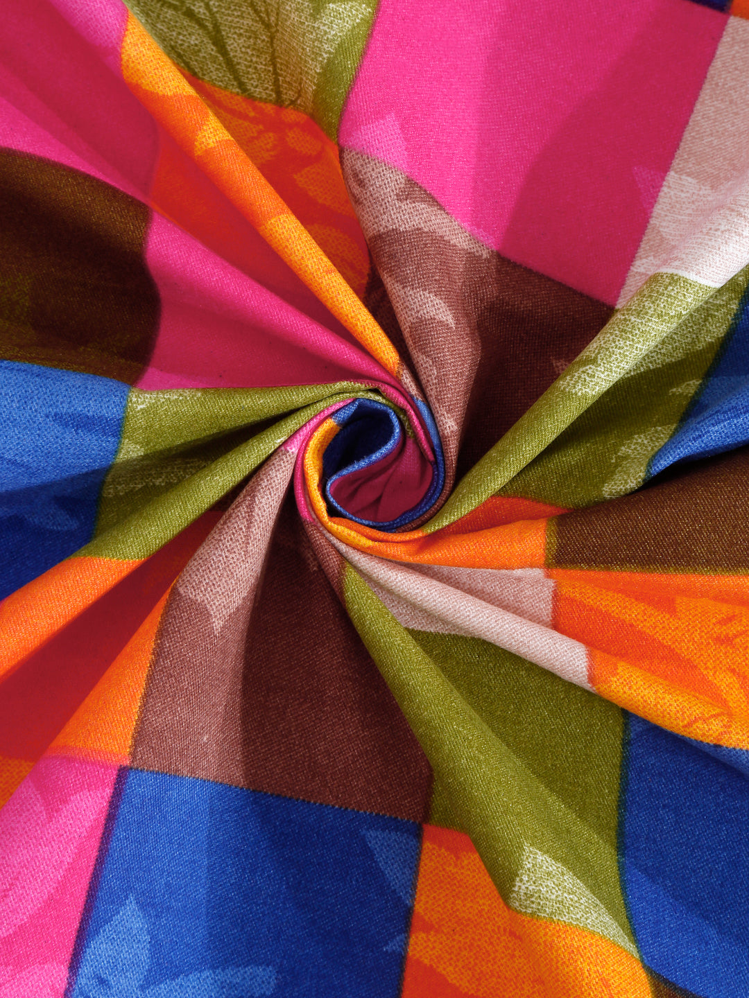Klotthe Multicolor Geometric 300 TC Cotton Blend Fitted Single Bedsheet with Pillow Cover