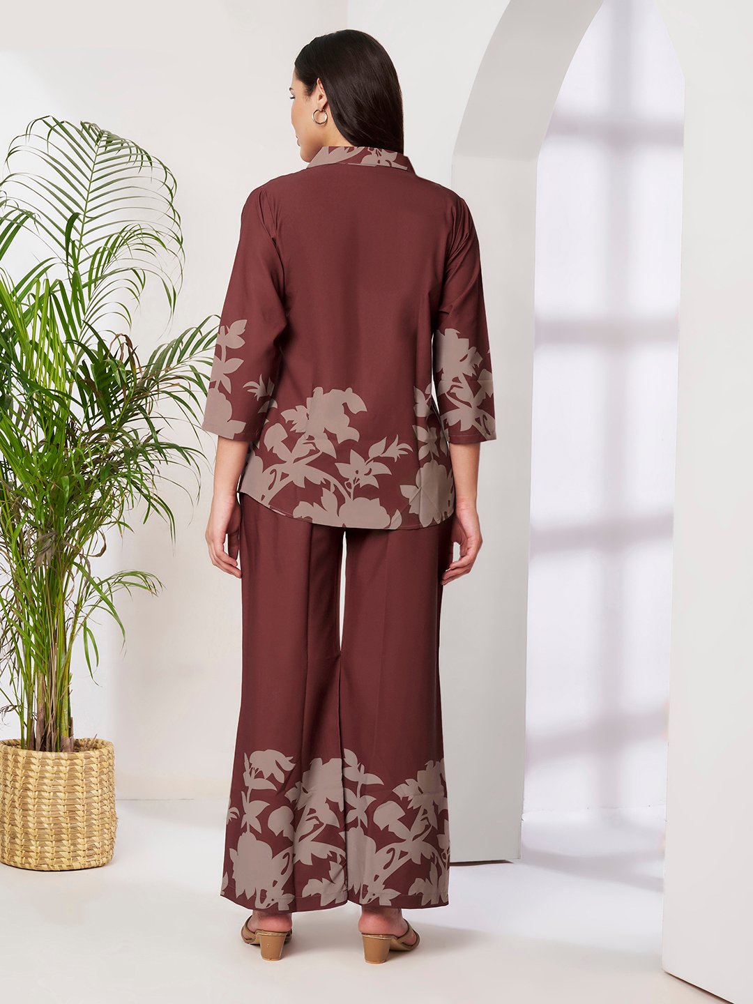 Rust Cotton Printed Shirt With Trousers Co-Ords Set