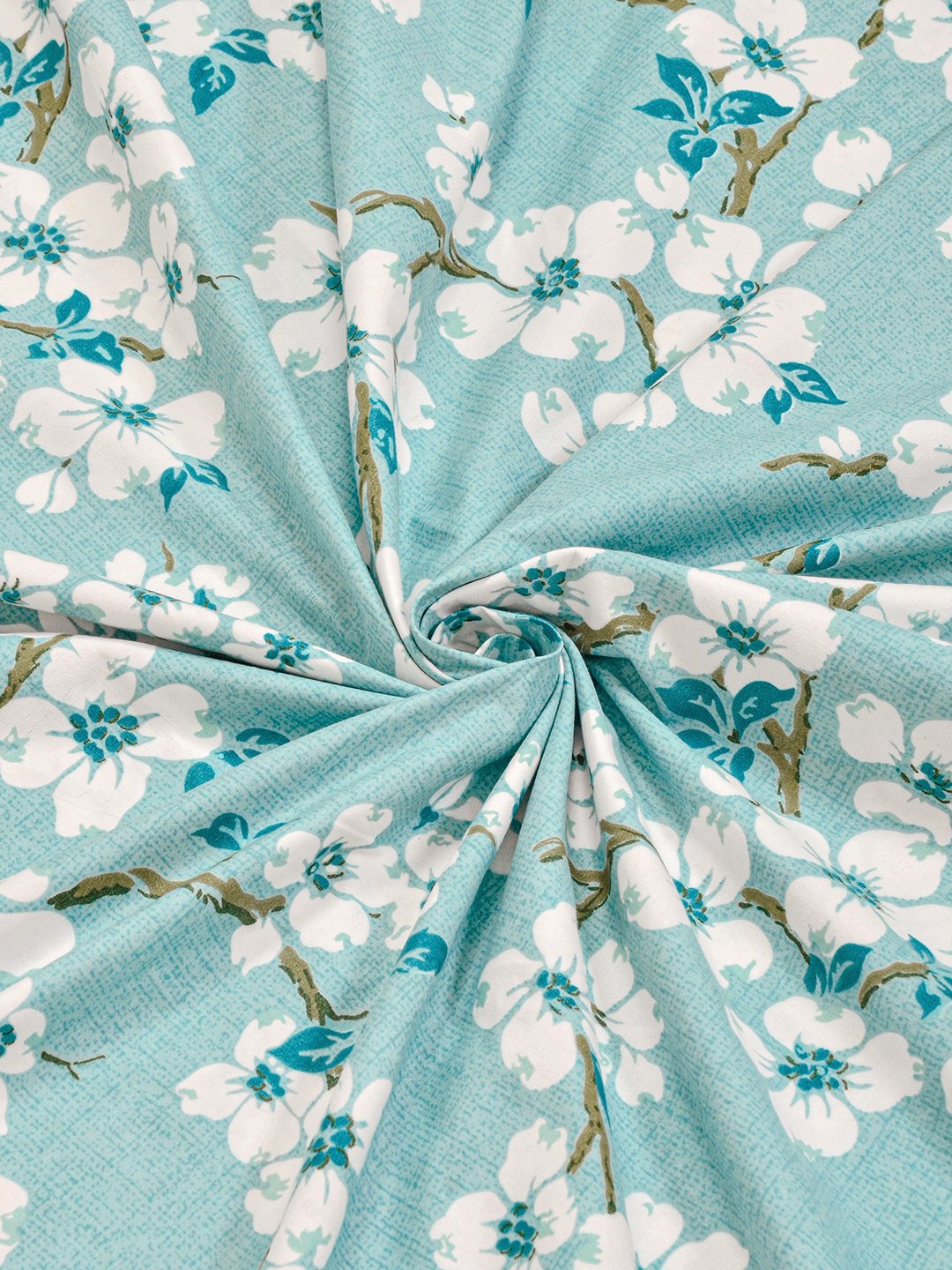 Green Floral 300 TC Cotton Blend Fitted Single Bedsheet with Pillow Cover