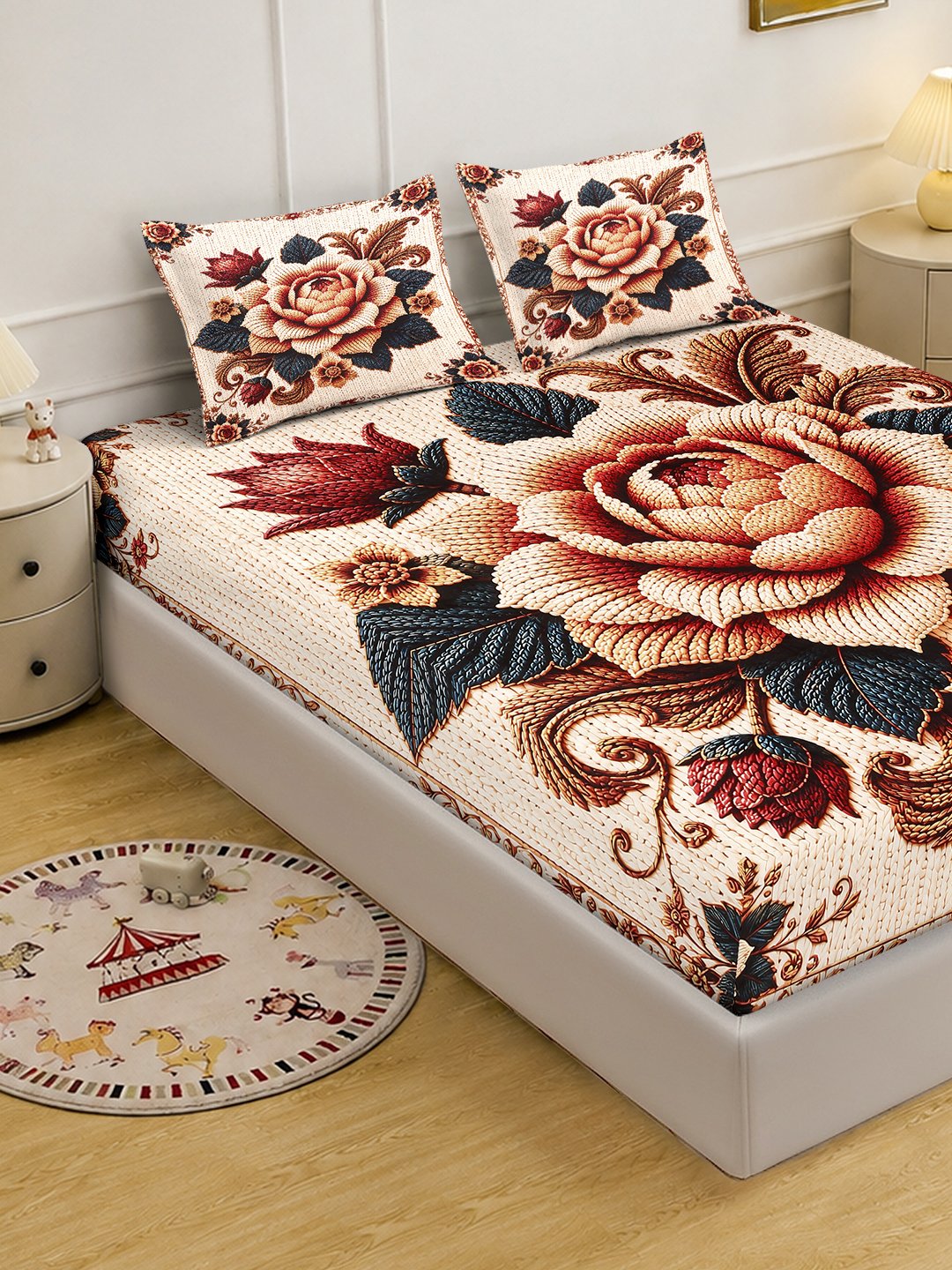 Digital Printed Multi Floral Cotton Blend Double Bedsheet with 2 Pillow Covers