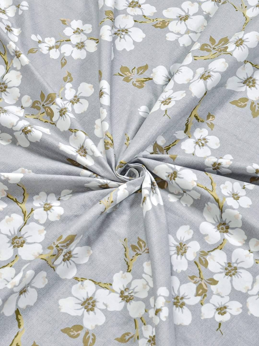 Grey Floral 300 TC Cotton Blend Single Bedsheet with Pillow Cover