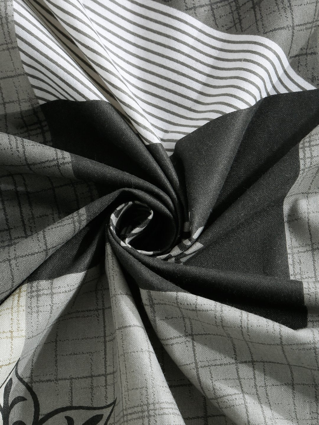 Grey Geometric 400 TC Pure Cotton Super King Fitted Double Bedsheet with 2 Pillow Covers