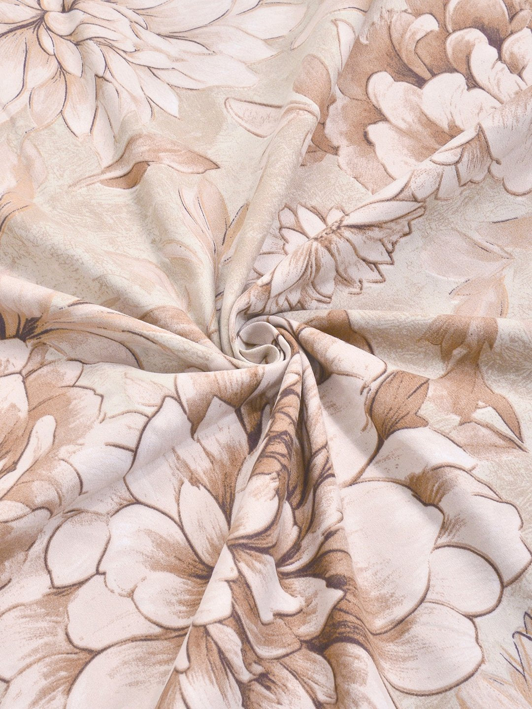 Beige Floral Cotton Blend Double Bedsheet with 2 Pillow Covers