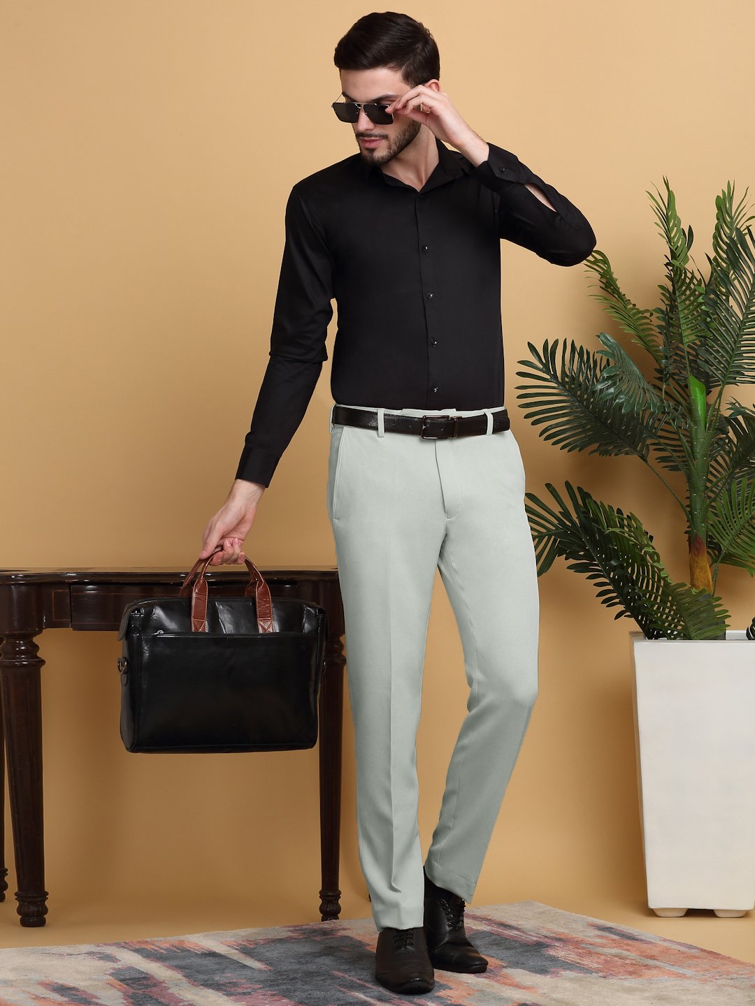 Pista Lycra Cotton Elastic Solid Slim Fit Formal Trouser