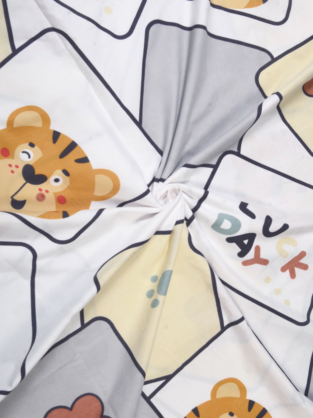 Klotthe White Cartoon Characters 300 TC Cotton Blend Fitted Double Bedsheet with 2 Pillow Covers