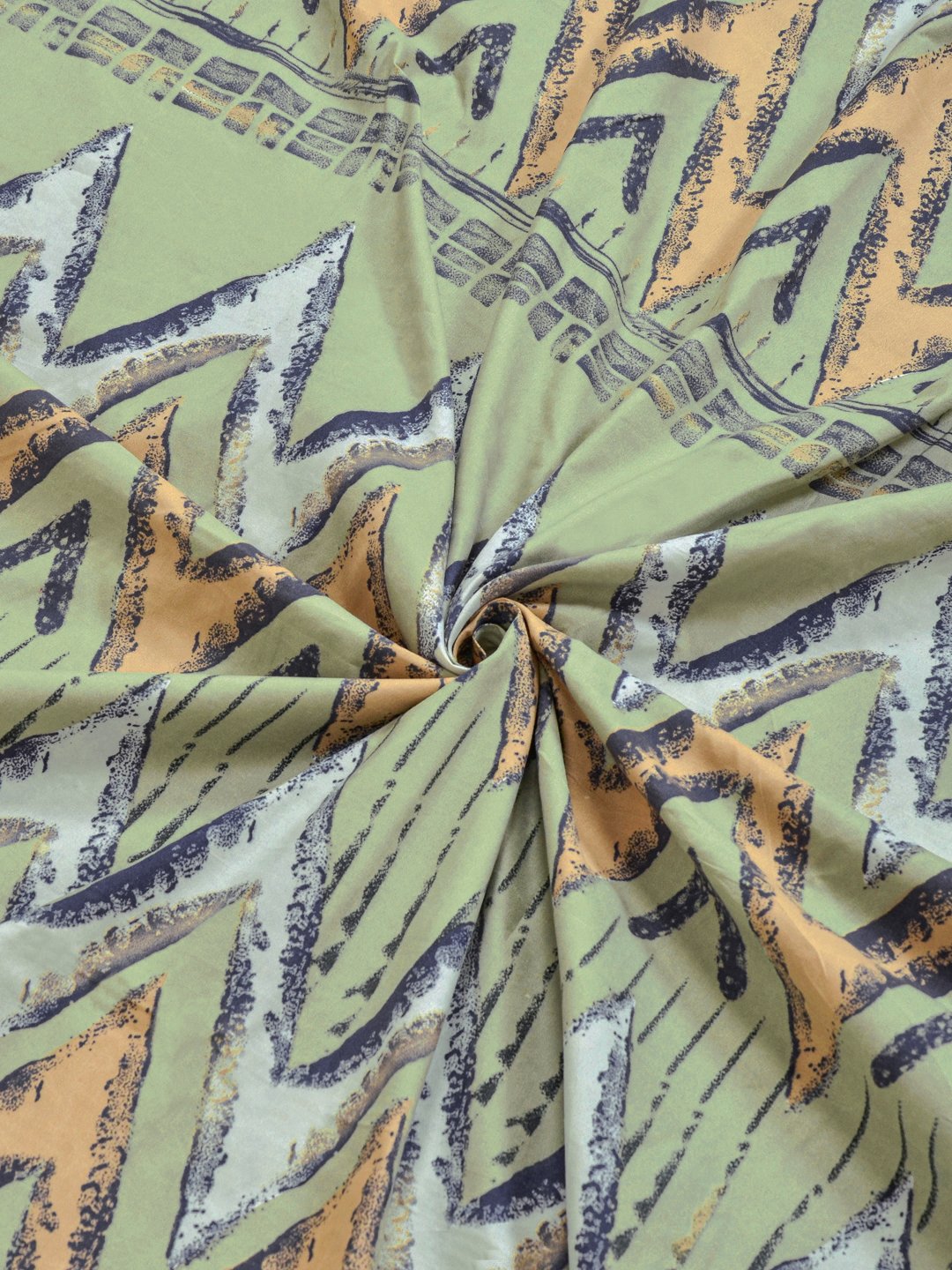 Green Geometric 300 TC Cotton Blend Fitted Single Bedsheet with Pillow Cover