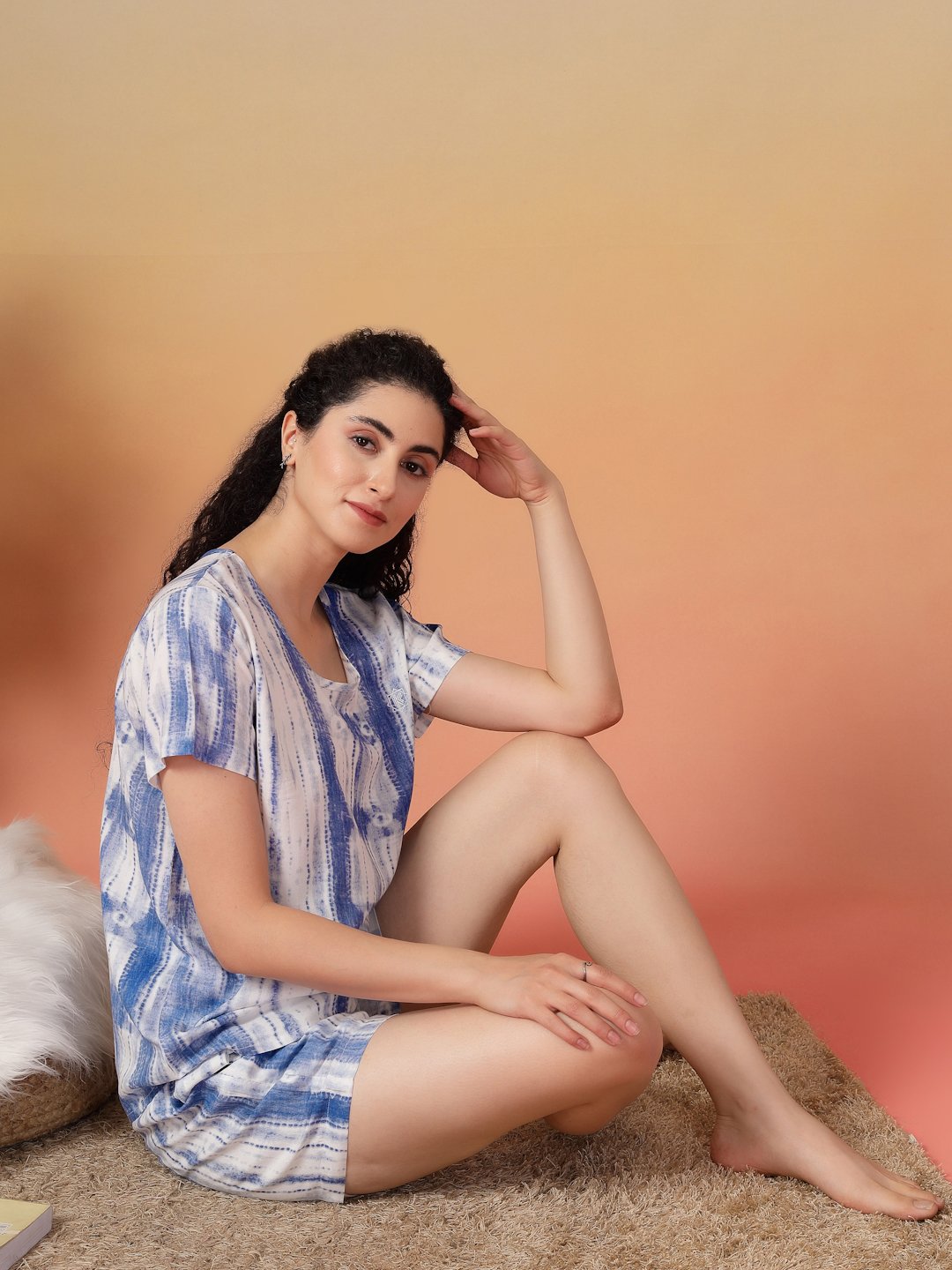 Women Blue Abstract Pure Cotton Night Suit