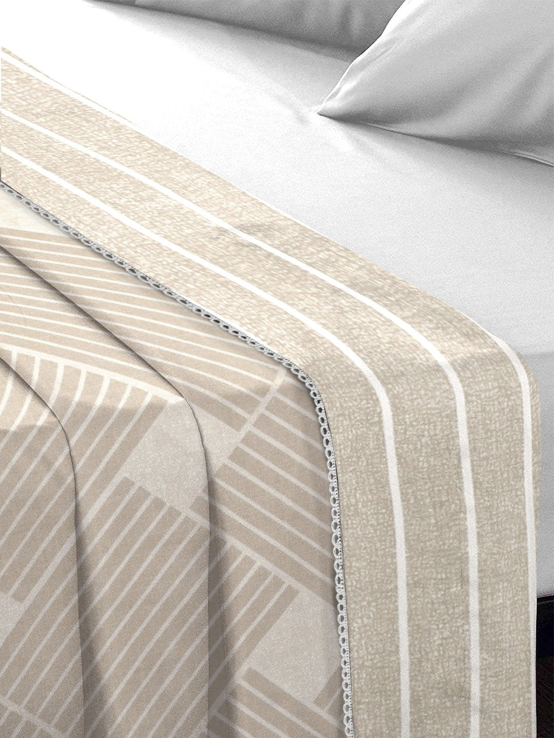 Beige Cotton Blend Geometric Double Bed Dohar