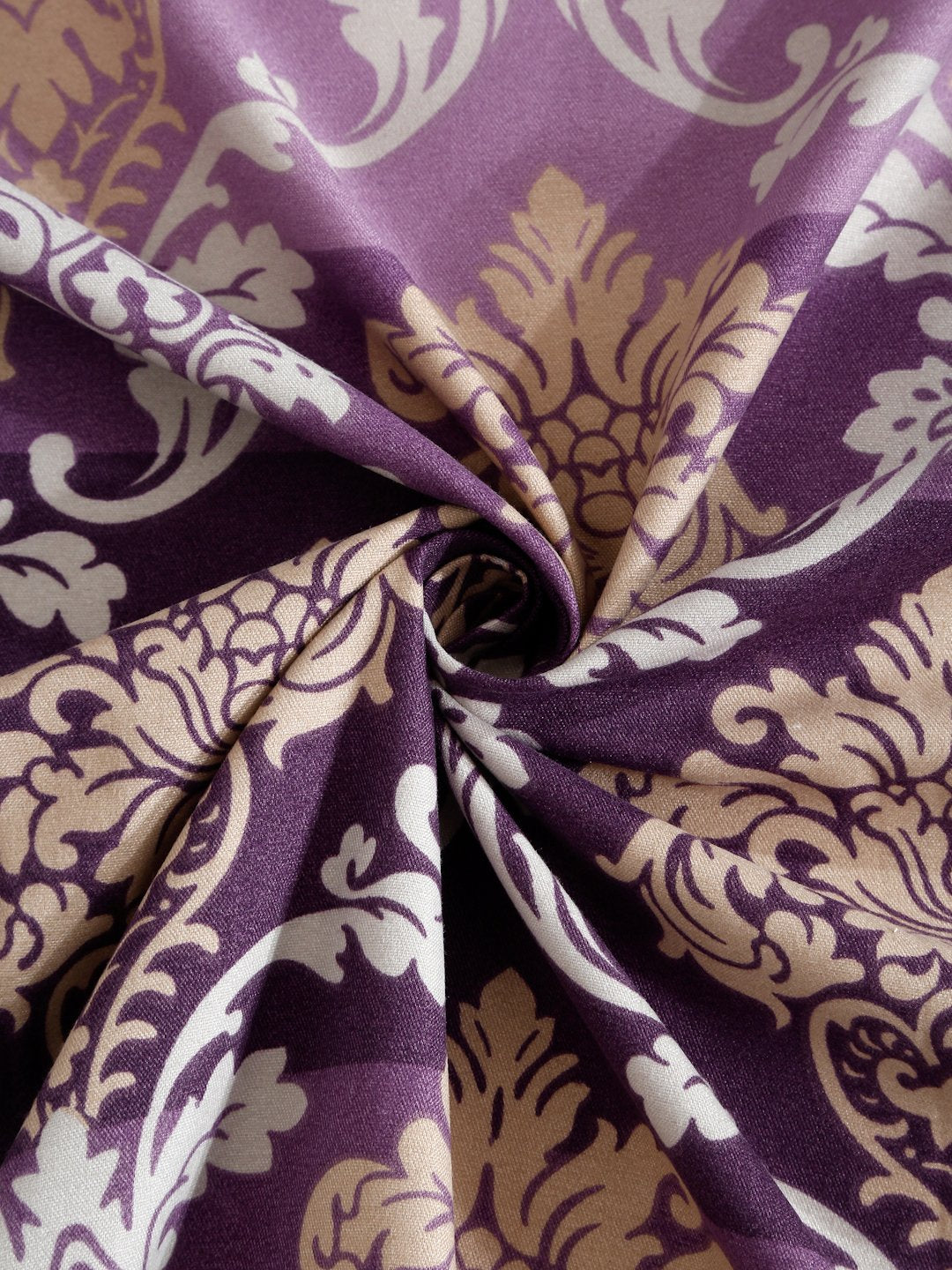 Purple Floral 300 TC Cotton Blend Fitted Single Bedsheet Set in Book Fold Packing