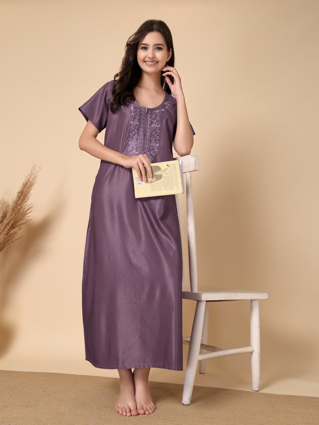Purple Solid Soft Feel Cotton Blend Maxi