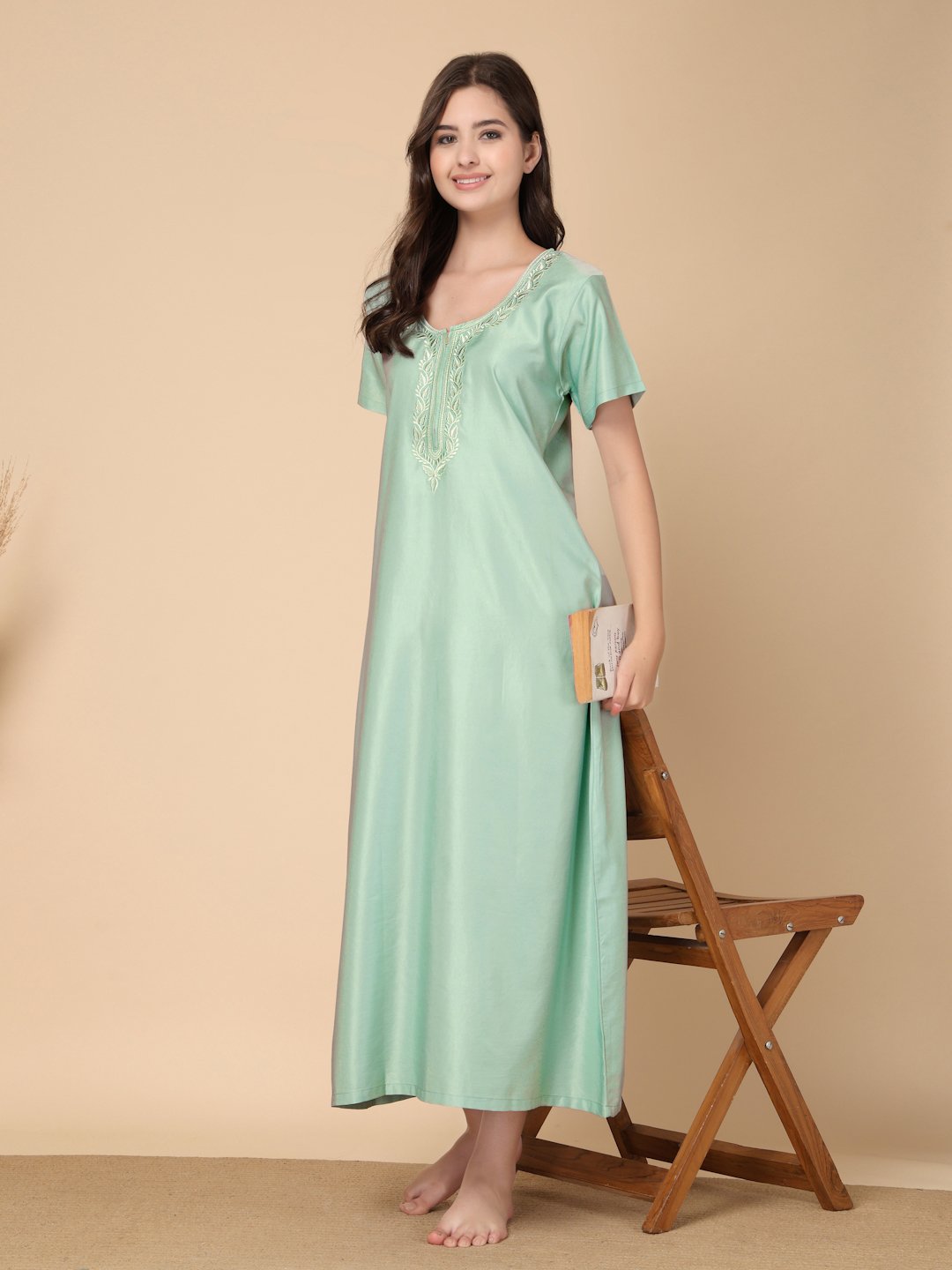 Green Solid Soft Feel Cotton Blend Maxi