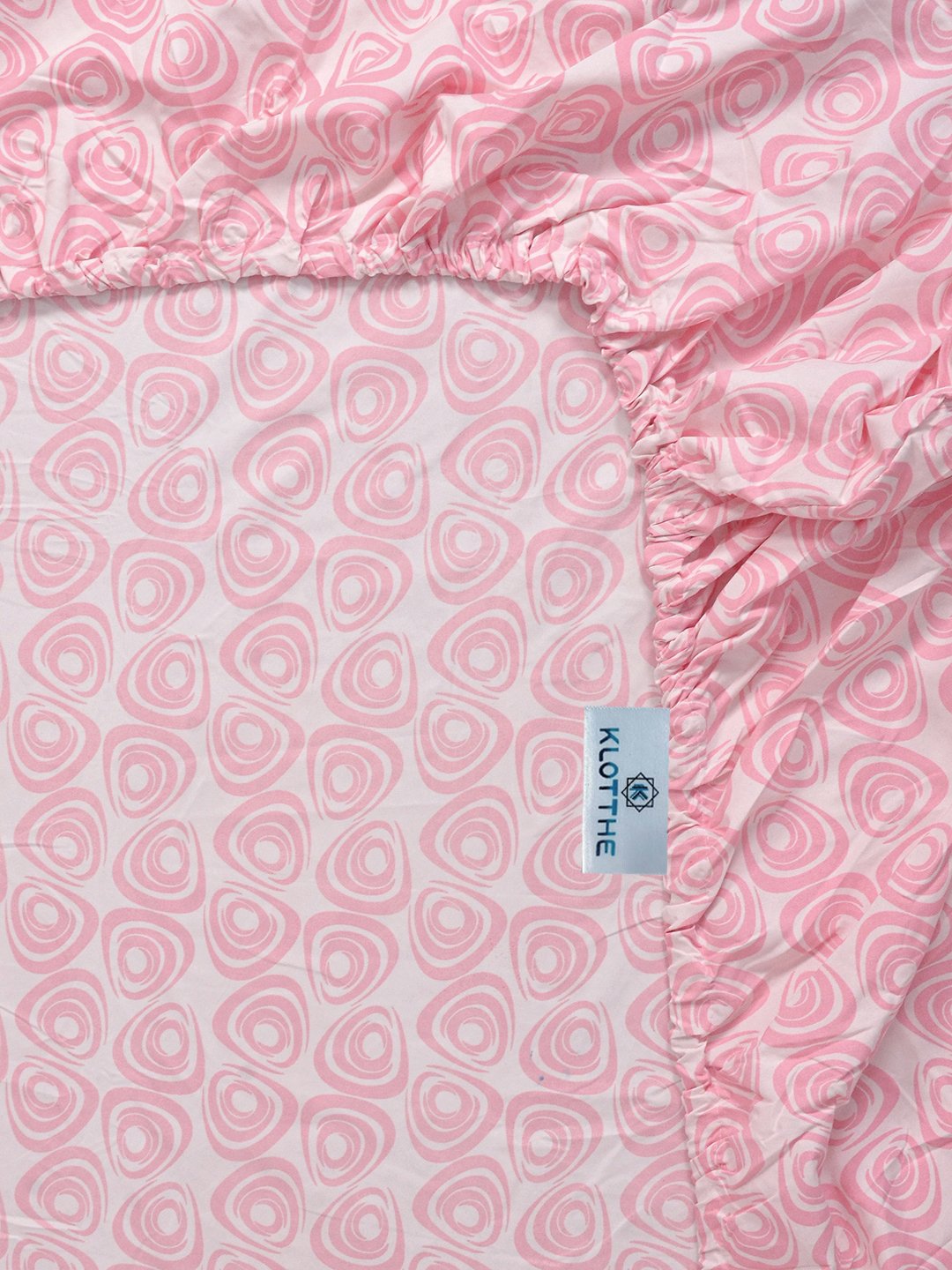 Pink Abstract 300 TC Cotton Blend Fitted Single Bedsheet with Pillow Cover