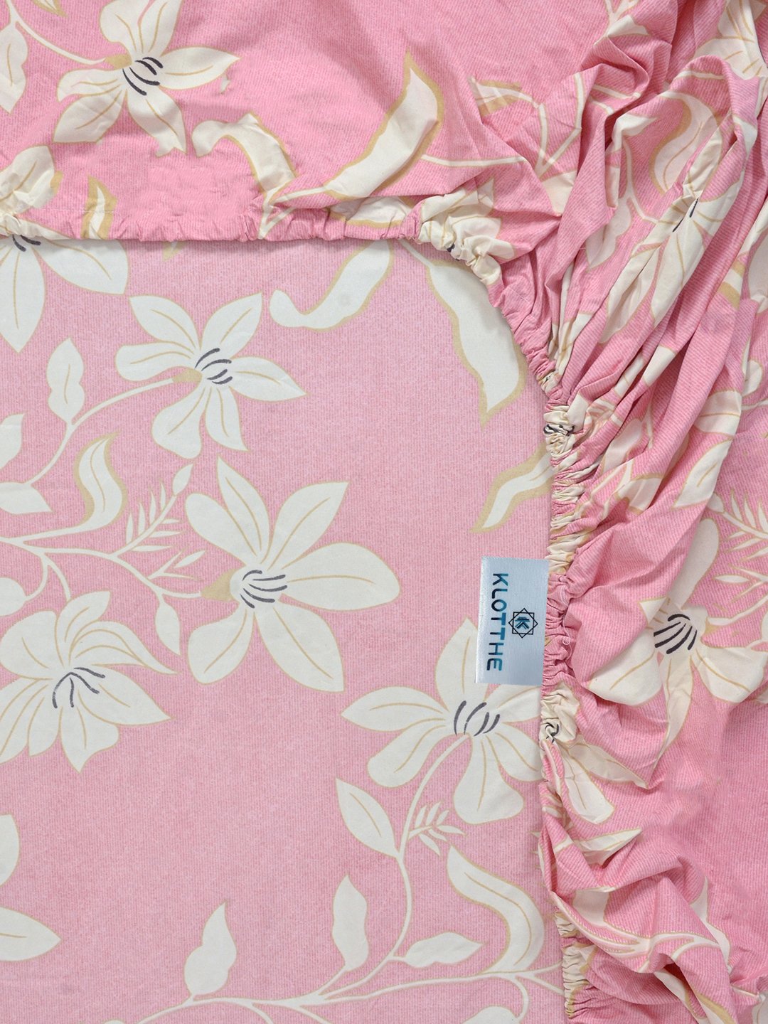 Pink Floral 300 TC Cotton Blend Fitted Single Bedsheet with Pillow Cover