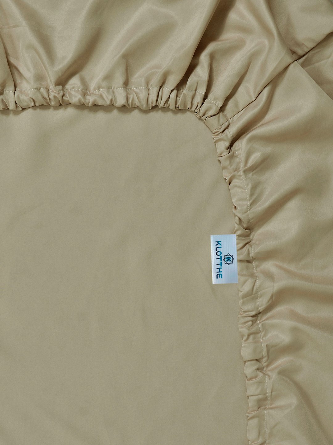 Beige Solid 300 TC Cotton Blend Fitted Single Bedsheet with 2 Pillow Covers