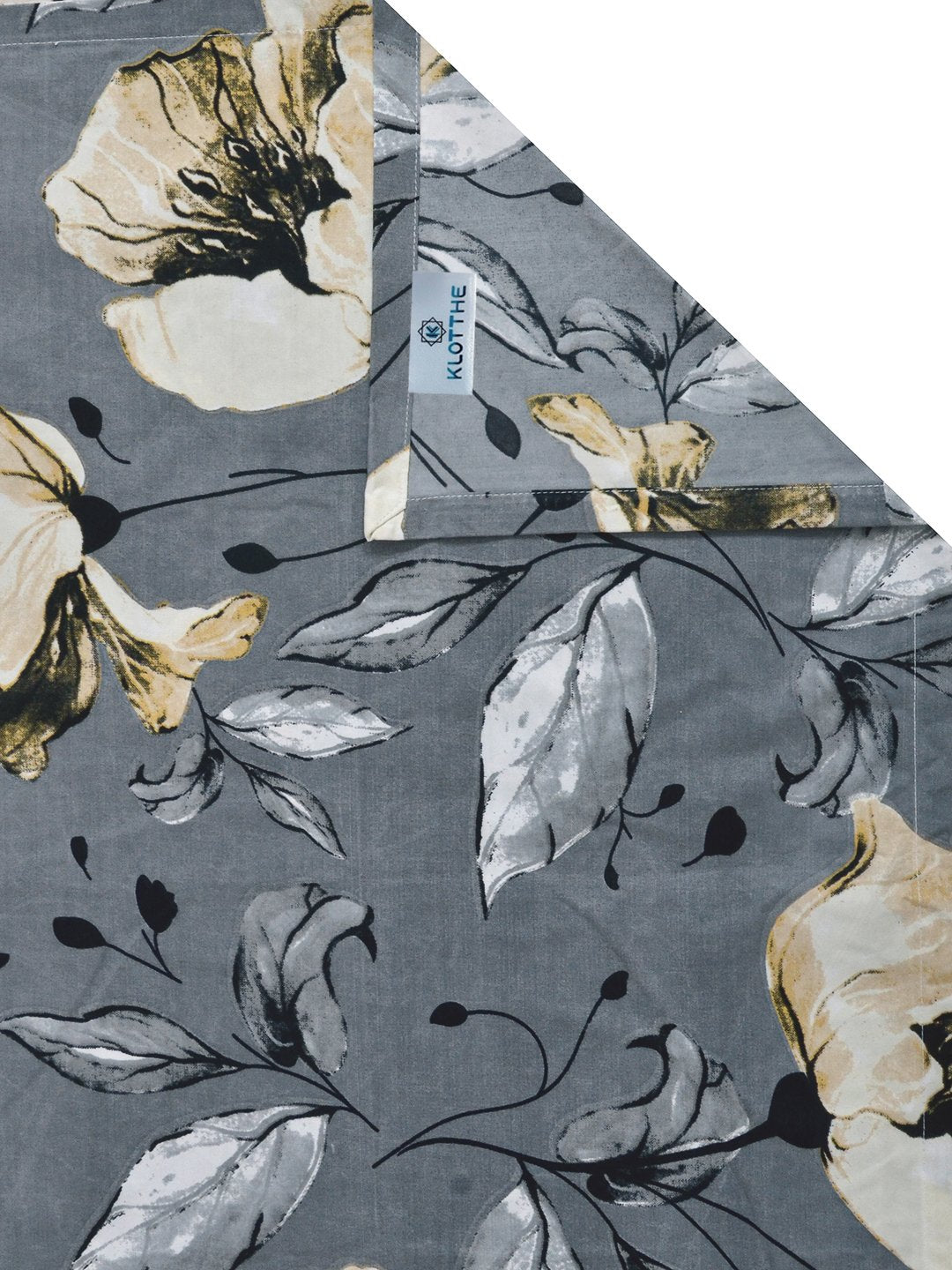 Grey Floral 300 TC Cotton Blend Single Bedsheet with Pillow Cover