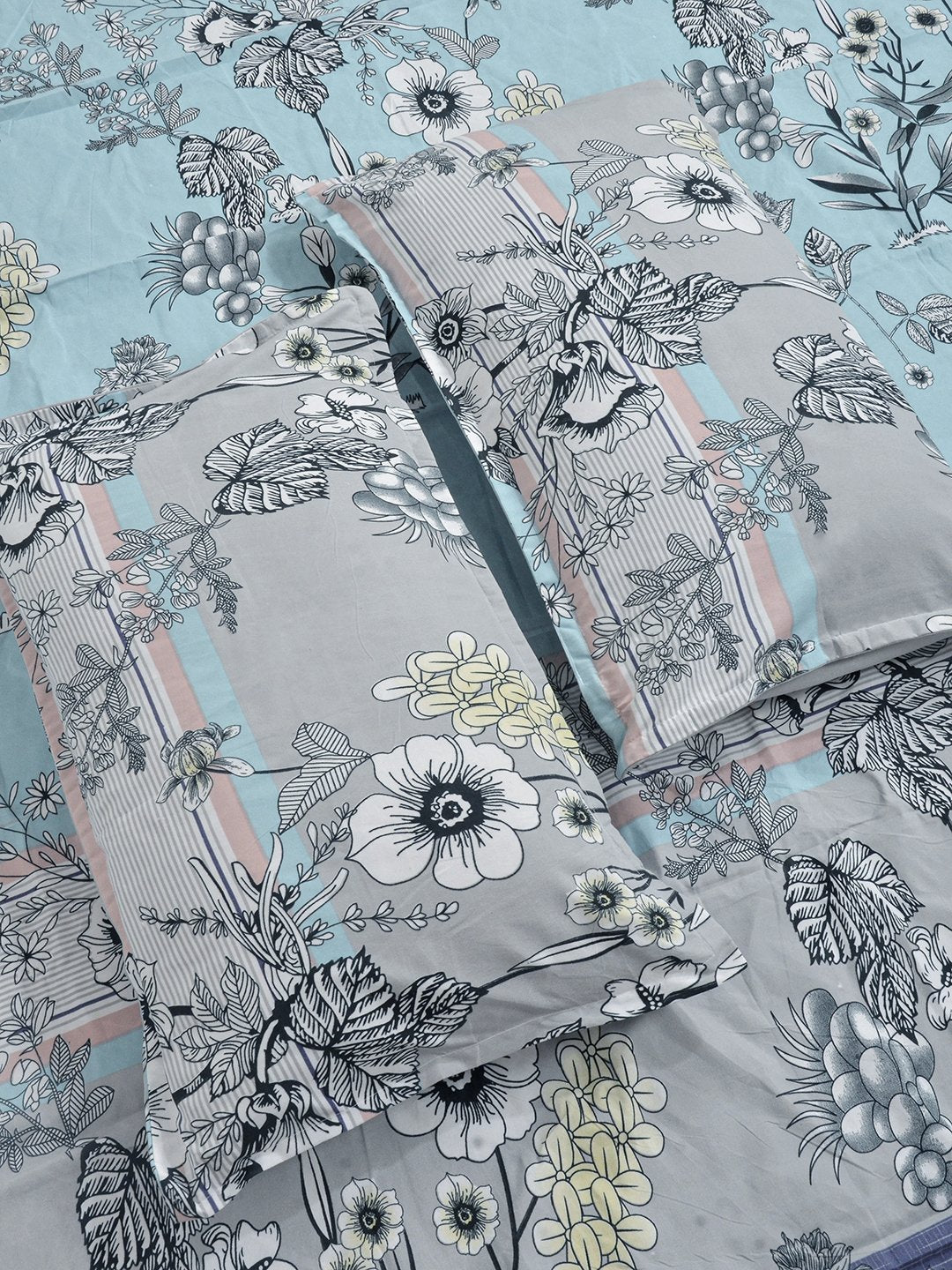 Multi Floral 300 TC Cotton Blend Fitted Single Bedsheet with 2 Pillow Covers