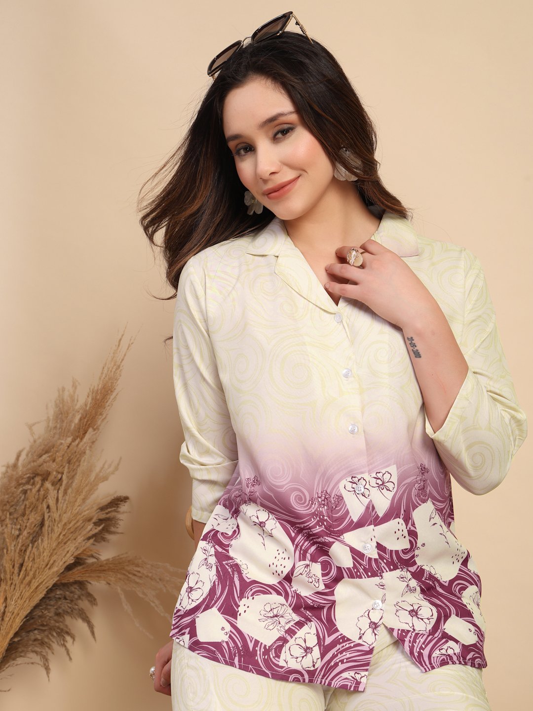 Multi Cotton Printed Shirt With Trousers Co-Ords Set