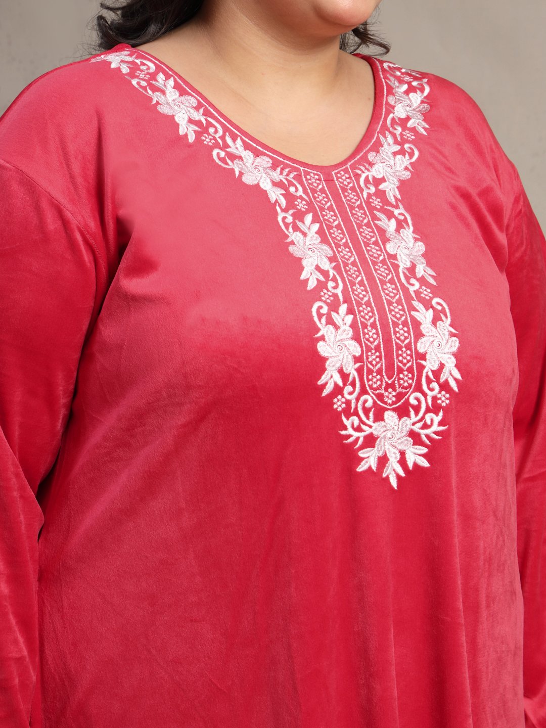 Klotthe Red Solid Soft touch Velvet Maxi Nightdress