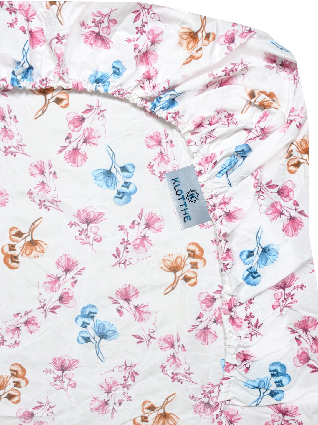 White Floral 300 TC Cotton Blend Fitted Single Bedsheet with Pillow Cover