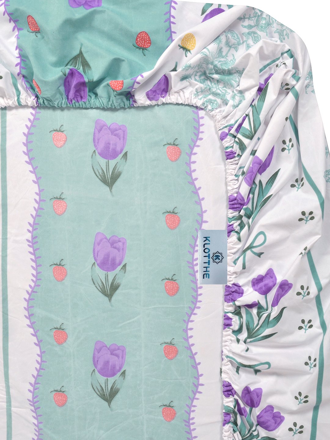 Green Floral 300 TC Cotton Blend Fitted Single Bedsheet with Pillow Cover