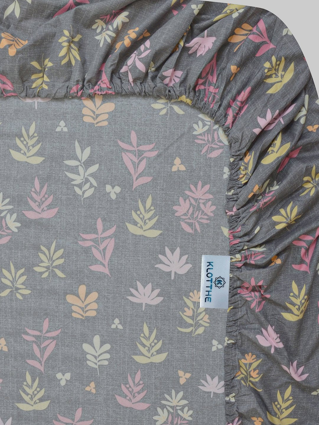 Grey Floral 300 TC Cotton Blend Fitted Single Bedsheet with Pillow Cover
