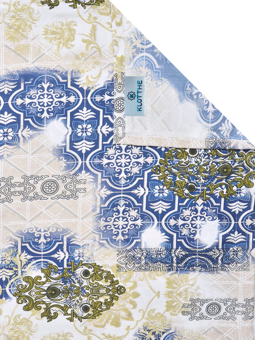 Blue Ethnic Motifs Cotton Blend Double Bedsheet with 2 Pillow Covers